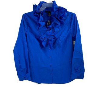Ashley Stewart Ruffle Shirt Royal Blue Size: 10